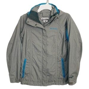 Columbia Bugaboo Omni-Tech Grey/Blue Graph Square Print Waterproof  Jacket, XS